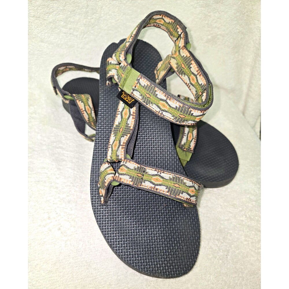 Teva Women's Strappy Sandals Hook & Loop Adjustable Geometric Black/Green US 8